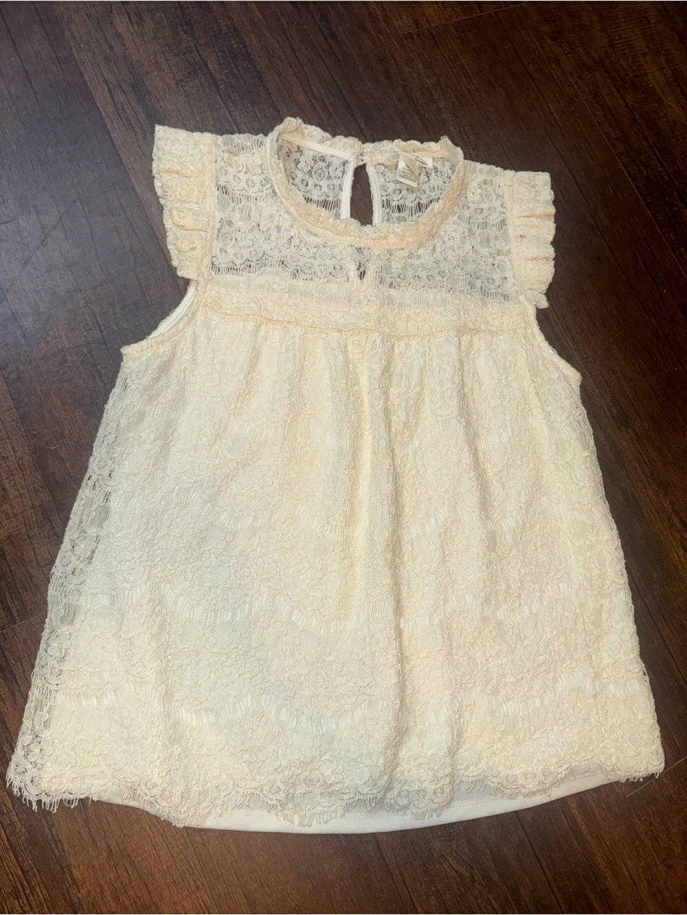 Elegant Cream Lace Ruffle Sleeve Top Monteau